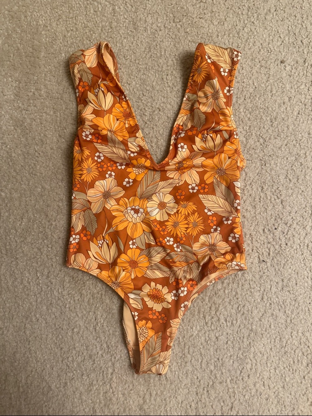 Zara Floral Orange One-Piece Swimsuit